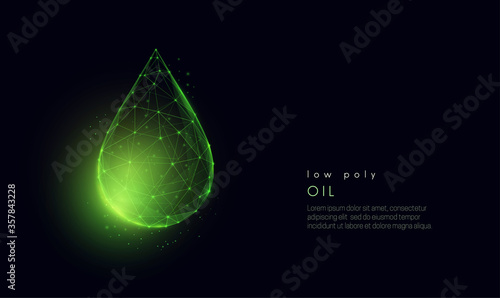 Abstract low poly falling green oil drop.
