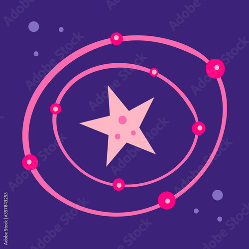 Constellation, asterism. Big star with satellites. Space vector flat illustration, element, sticker, icon. Isolated on dark background. Cosmos, galaxy, science, sify. Astrology.  photo