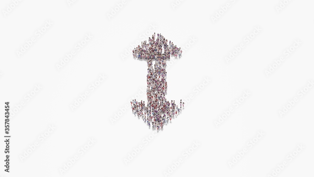 3d rendering of crowd of people in shape of symbol of double vertical arrow on white background isolated 3d rendering of crowd of people in shape of symbol of double vertical arrow on white background isolated