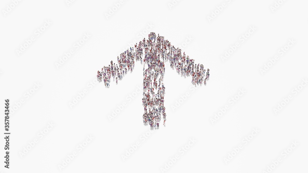 3d rendering of crowd of people in shape of symbol of arrow up on white background isolated 3d rendering of crowd of people in shape of symbol of arrow up on white background isolated