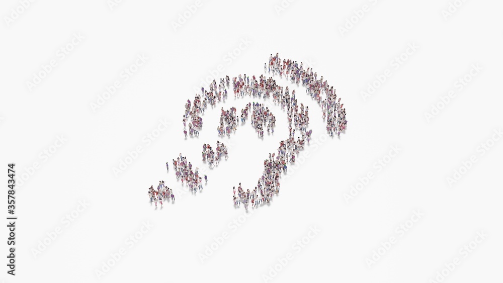 3d rendering of crowd of people in shape of symbol of assistive listening systems on white background isolated 3d rendering of crowd of people in shape of symbol of assistive listening systems on white background isolated