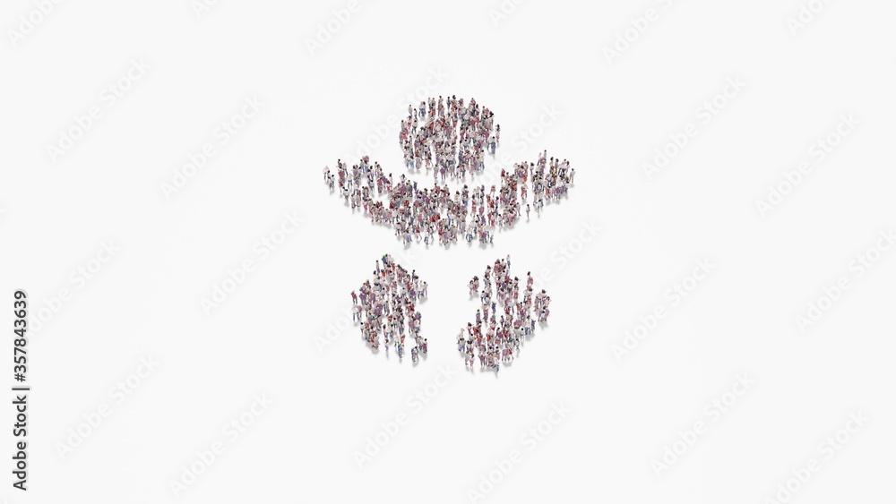Fototapeta premium 3d rendering of crowd of people in shape of symbol of baby on white background isolated