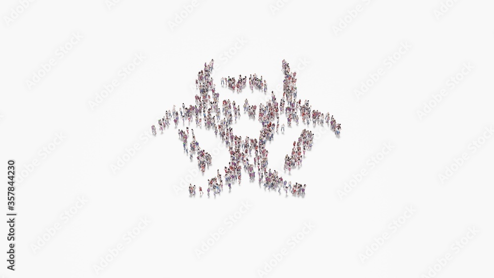 3d rendering of crowd of people in shape of symbol of biohazard on white background isolated 3d rendering of crowd of people in shape of symbol of biohazard on white background isolated