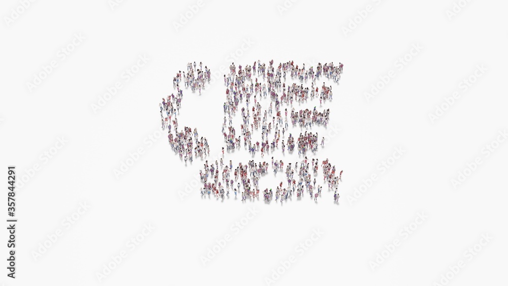 3d rendering of crowd of people in shape of symbol of blender phone on white background isolated 3d rendering of crowd of people in shape of symbol of blender phone on white background isolated
