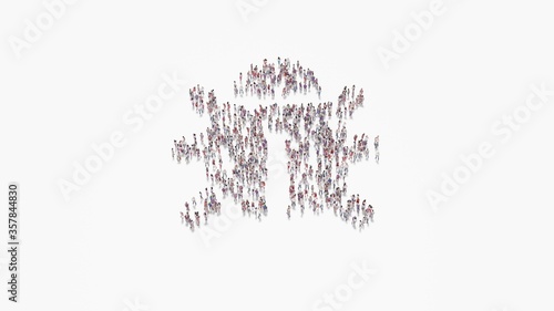 3d rendering of crowd of people in shape of symbol of bug on white background isolated
