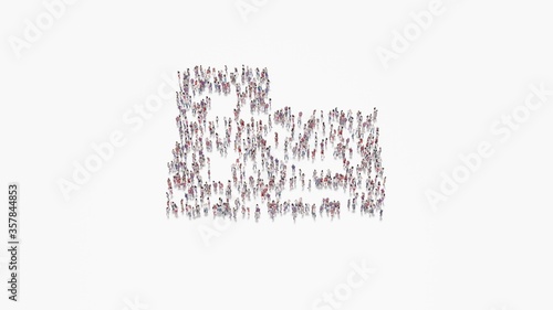 3d rendering of crowd of people in shape of symbol of building on white background isolated