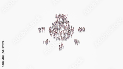 3d rendering of crowd of people in shape of symbol of bulb on white background isolated