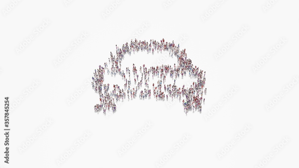 3d rendering of crowd of people in shape of symbol of sport car on white background isolated 3d rendering of crowd of people in shape of symbol of sport car on white background isolated