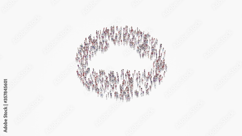3d rendering of crowd of people in shape of symbol of circle with cloud on white background isolated 3d rendering of crowd of people in shape of symbol of circle with cloud on white background isolated