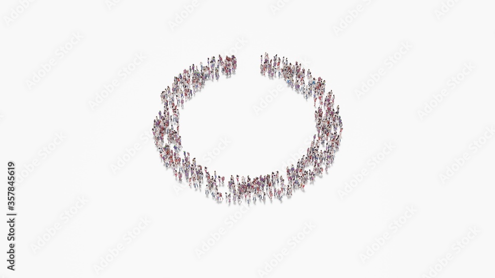 3d rendering of crowd of people in shape of symbol of circle notch on white background isolated 3d rendering of crowd of people in shape of symbol of circle notch on white background isolated