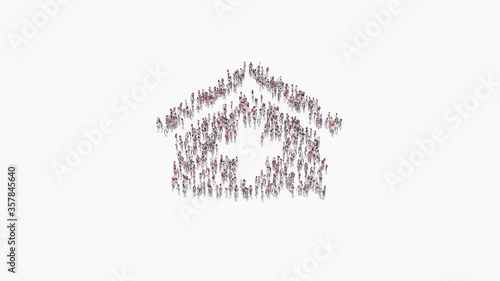 3d rendering of crowd of people in shape of symbol of clinic medical on white background isolated