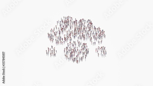 3d rendering of crowd of people in shape of symbol of cloud meatball on white background isolated