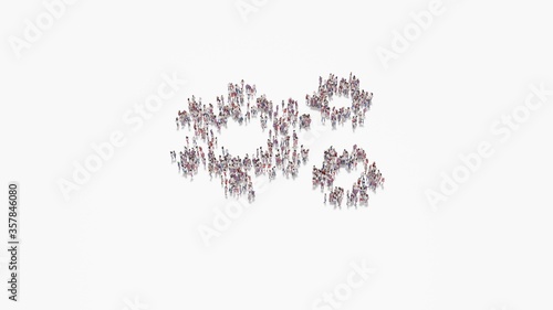 3d rendering of crowd of people in shape of symbol of cogwheels on white background isolated