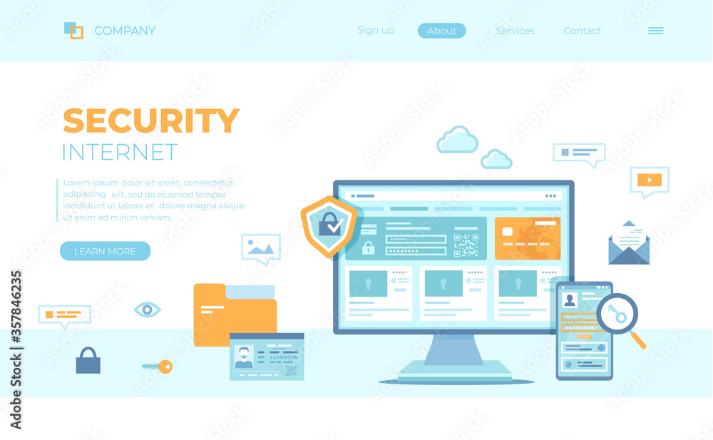 Internet Security. User’s personal data protection, safety confidentiality, safe network. Password request. Monitor and phone with shield and lock. Can use for web banner, landing page, web template. Internet Security. User’s personal data protection, safety confidentiality, safe network. Password request. Monitor and phone with shield and lock. Can use for web banner, landing page, web template.