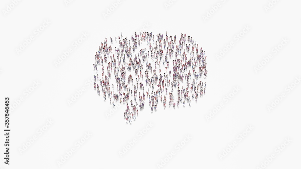 3d rendering of crowd of people in shape of symbol of rounded chat bubble on white background isolated 3d rendering of crowd of people in shape of symbol of rounded chat bubble on white background isolated