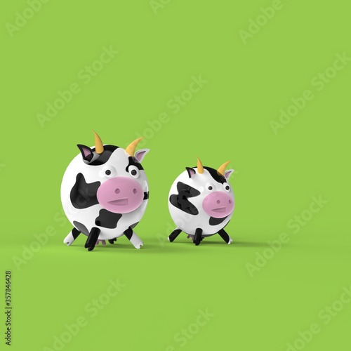 3d rendered illustration cute cow with smile