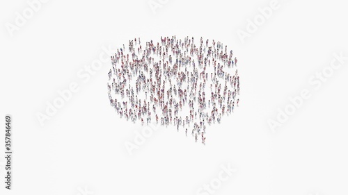 3d rendering of crowd of people in shape of symbol of  rounded chat bubble on white background isolated