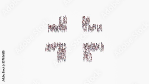 3d rendering of crowd of people in shape of symbol of compress on white background isolated
