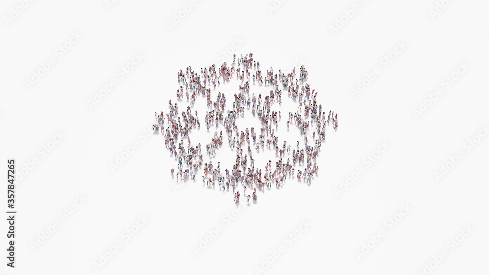 3d rendering of crowd of people in shape of symbol of dharmachakra on white background isolated 3d rendering of crowd of people in shape of symbol of dharmachakra on white background isolated