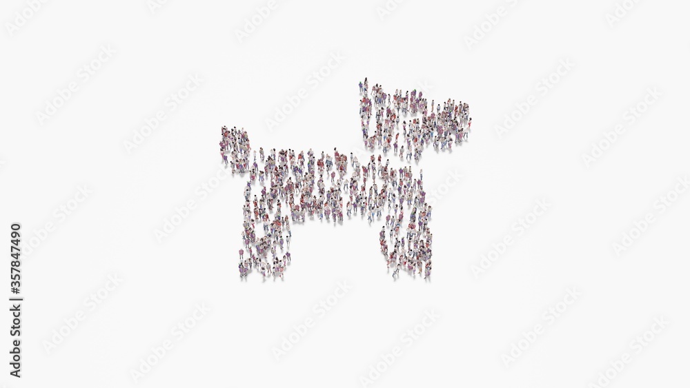 3d rendering of crowd of people in shape of symbol of dog on white background isolated 3d rendering of crowd of people in shape of symbol of dog on white background isolated