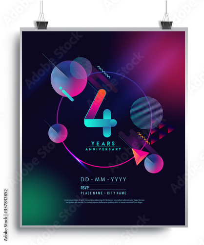 4th Years Anniversary Logo with Colorful Abstract Geometric background, Vector Design Template Elements for Invitation Card and Poster Your Birthday Celebration.