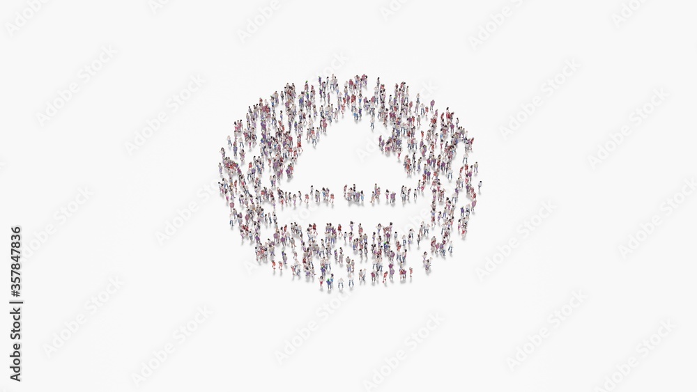 3d rendering of crowd of people in shape of symbol of eject on white background isolated 3d rendering of crowd of people in shape of symbol of eject on white background isolated