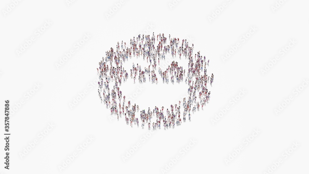 3d rendering of crowd of people in shape of symbol of emoticons goofy  on white background isolated