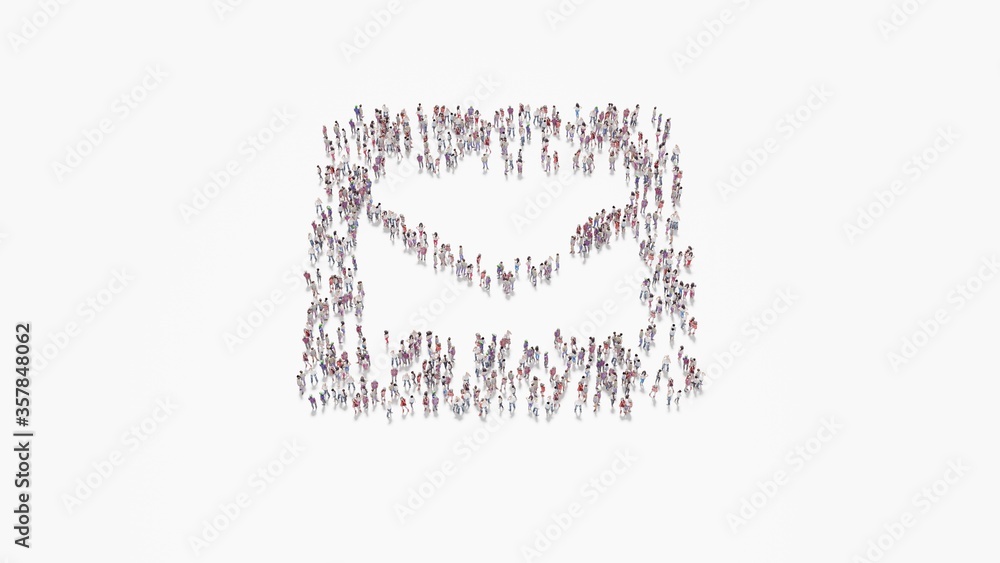 3d rendering of crowd of people in shape of symbol of envelope square on white background isolated 3d rendering of crowd of people in shape of symbol of envelope square on white background isolated