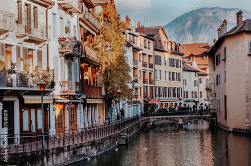 Houses and canals in Annecy, France.