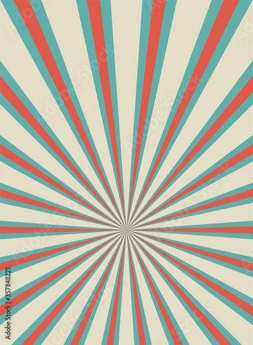 Sunlight retro vertical background. Pale red, blue, beige color burst backdrop.