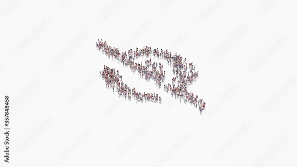 3d rendering of crowd of people in shape of symbol of eye slash on white background isolated 3d rendering of crowd of people in shape of symbol of eye slash on white background isolated