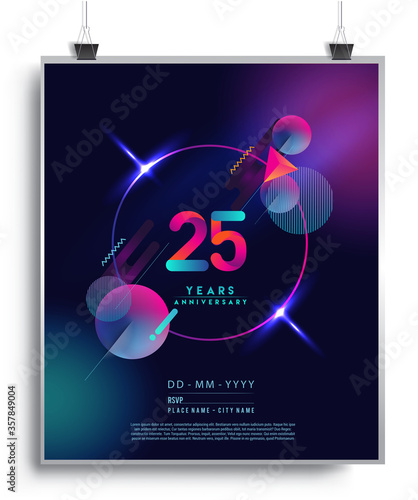 25th Years Anniversary Logo with Colorful Abstract Geometric background  Vector Design Template Elements for Invitation Card and Poster Your Birthday Celebration.