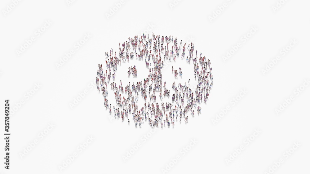 3d rendering of crowd of people in shape of symbol of flushed on white background isolated 3d rendering of crowd of people in shape of symbol of flushed on white background isolated