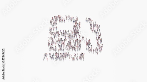 3d rendering of crowd of people in shape of symbol of gas pump on white background isolated