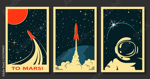 Vector Space Posters. Stylized under the Old Soviet Space Propaganda