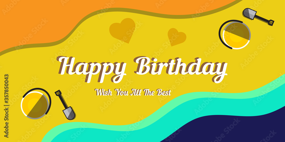 Happy birthday text with beach background. Greeting card. Vector eps.10