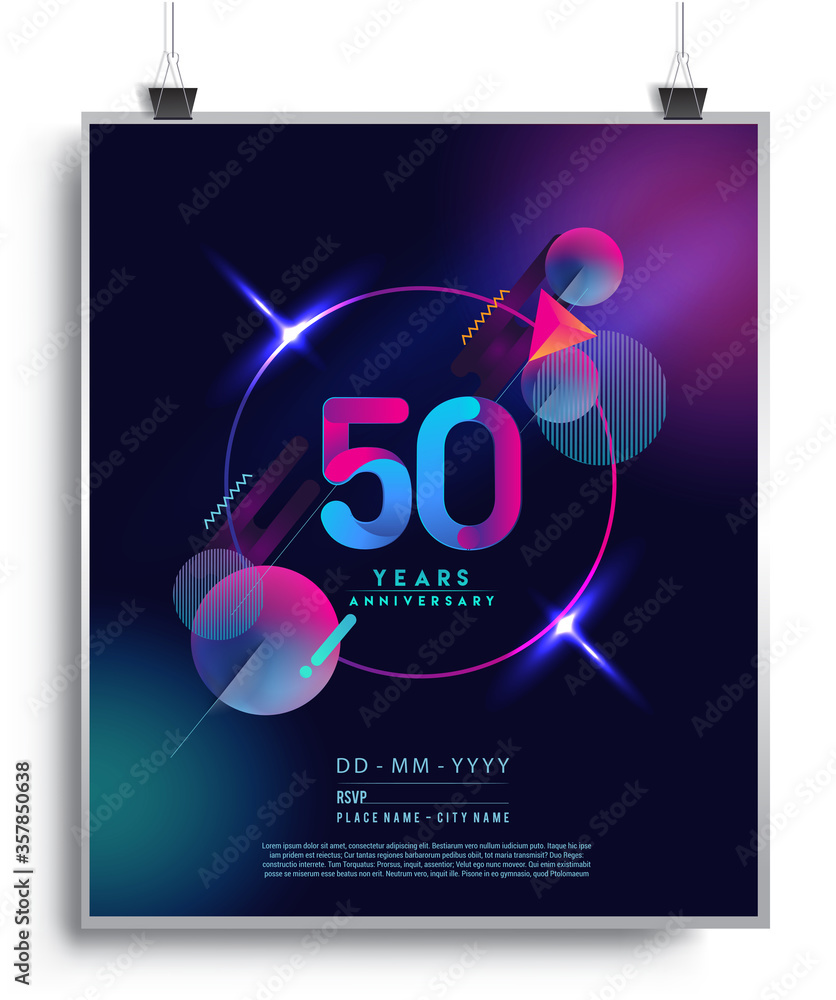 50th Years Anniversary Logo with Colorful Abstract Geometric background, Vector Design Template Elements for Invitation Card and Poster Your Birthday Celebration.