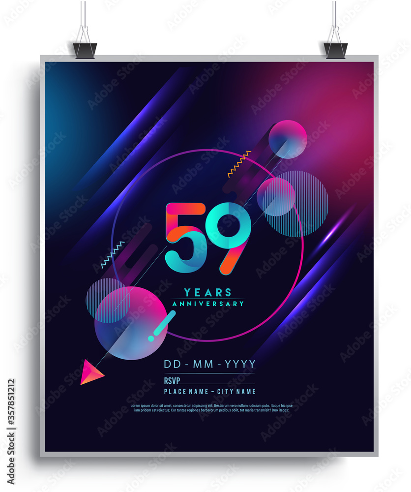 59th Years Anniversary Logo with Colorful Abstract Geometric background, Vector Design Template Elements for Invitation Card and Poster Your Birthday Celebration.