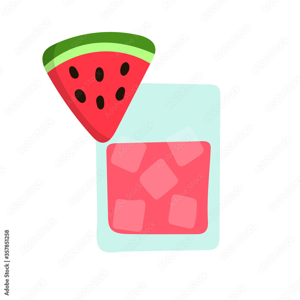 Fresh summer watermelon cocktail. Drink with ice in a glass on a white background. Relax on the beach, vacation at sea. Party with alcoholic drinks. Vector isolated doodle illustration. Fresh summer watermelon cocktail. Drink with ice in a glass on a white background. Relax on the beach, vacation at sea. Party with alcoholic drinks. Vector isolated doodle illustration.