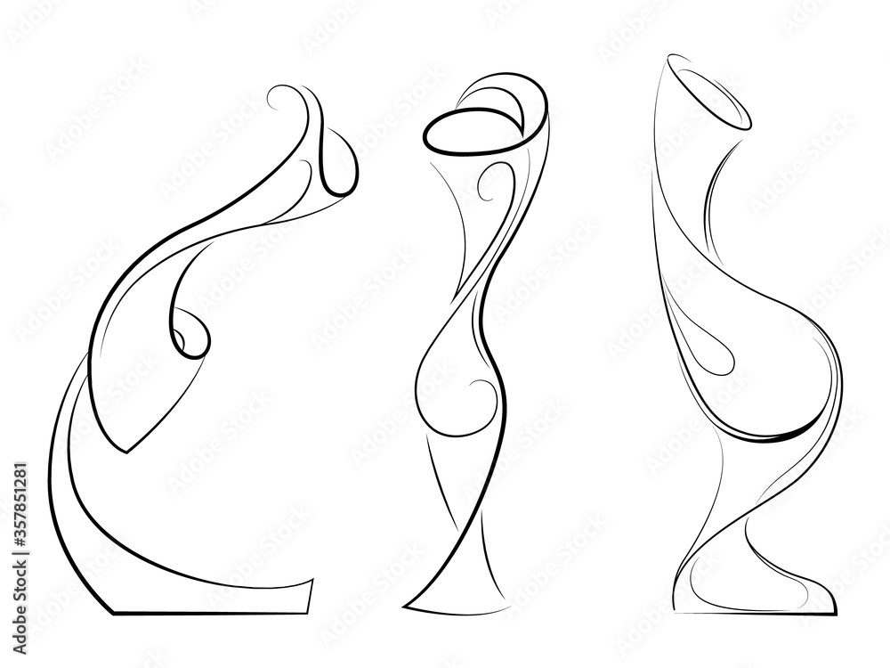 Set of magic vases with unusual shapes. Stylized object. Minimalism, isolated. Set of magic vases with unusual shapes. Stylized object. Minimalism, isolated.