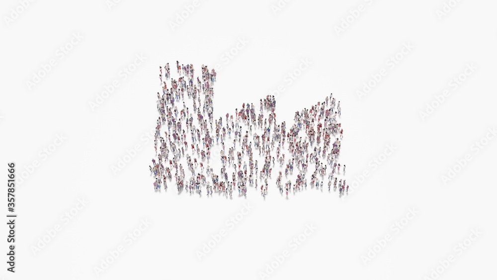 3d rendering of crowd of people in shape of symbol of industry on white background isolated 3d rendering of crowd of people in shape of symbol of industry on white background isolated