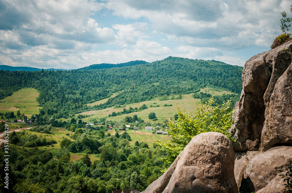 Obraz premium summer mountain landscape, forest, clouds