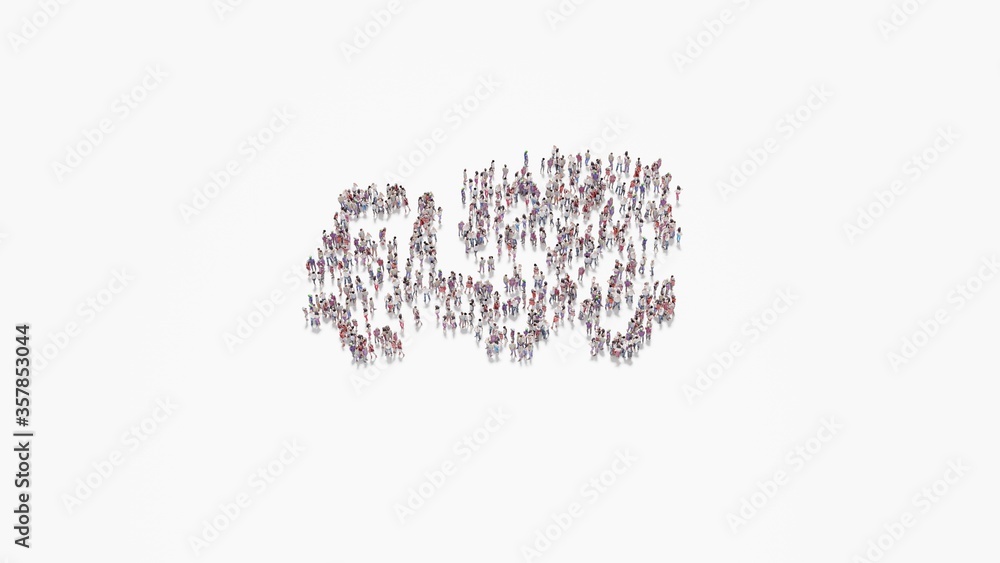 3d rendering of crowd of people in shape of symbol of mixer on white background isolated