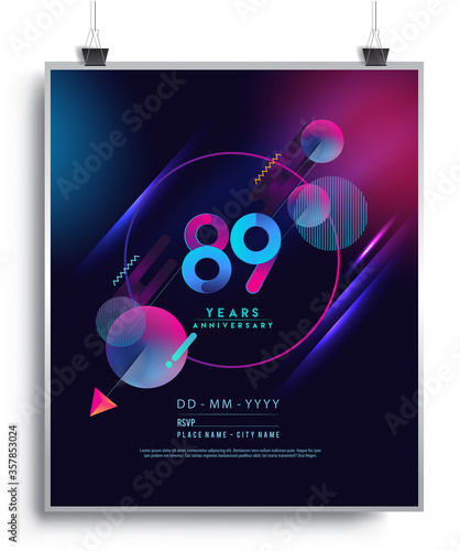 89th Years Anniversary Logo with Colorful Abstract Geometric background, Vector Design Template Elements for Invitation Card and Poster Your Birthday Celebration.
