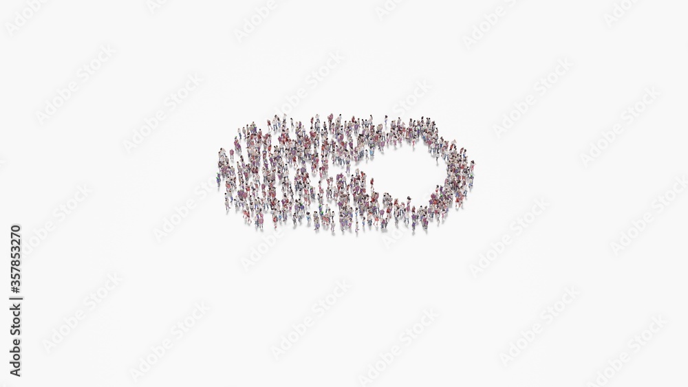 3d rendering of crowd of people in shape of symbol of multimedia on white background isolated 3d rendering of crowd of people in shape of symbol of multimedia on white background isolated