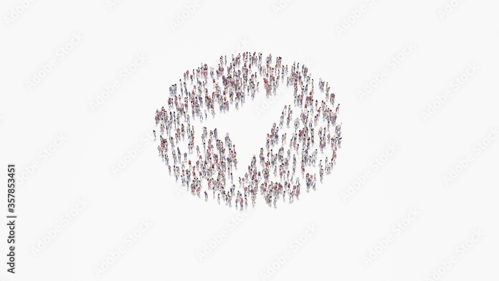 3d rendering of crowd of people in shape of symbol of navigation on white background isolated 3d rendering of crowd of people in shape of symbol of navigation on white background isolated