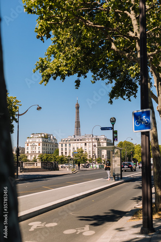 street in paris eiffel tower view