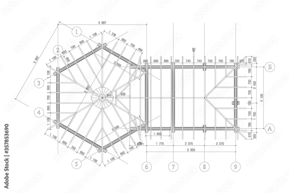 Gazebo frame with bbq grill vector illustration. Detailed architectural ...