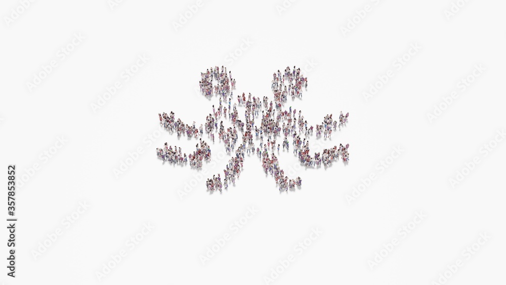 3d rendering of crowd of people in shape of symbol of pastafarianism on white background isolated 3d rendering of crowd of people in shape of symbol of pastafarianism on white background isolated