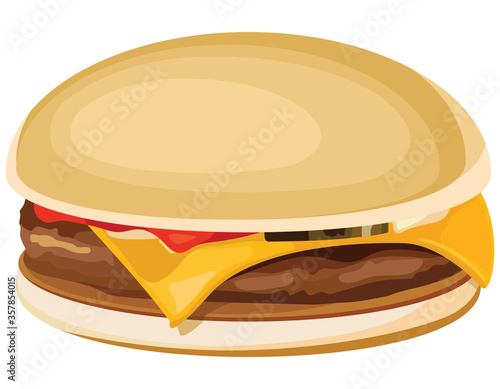 Burger isolated on white background. Fast food in cartoon style.